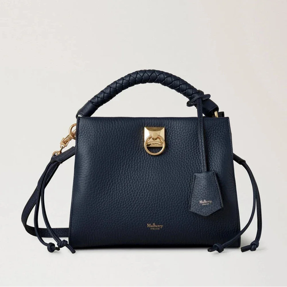 Mulberry Kleine Iris Night Sky Heavy Grain en Silky Calf handtas in donkerblauw leer met gouden details, model hh6267000u888-1.