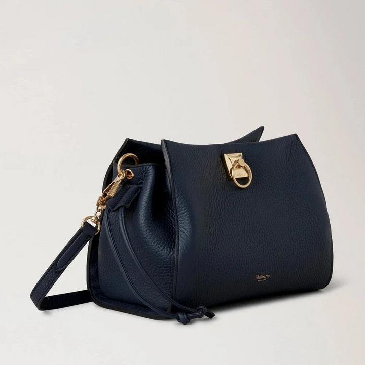 Mulberry Kleine Iris Night Sky Heavy Grain en Silky Calf-tas in donkerblauw leer met gouden hardware, model HH6267000U888