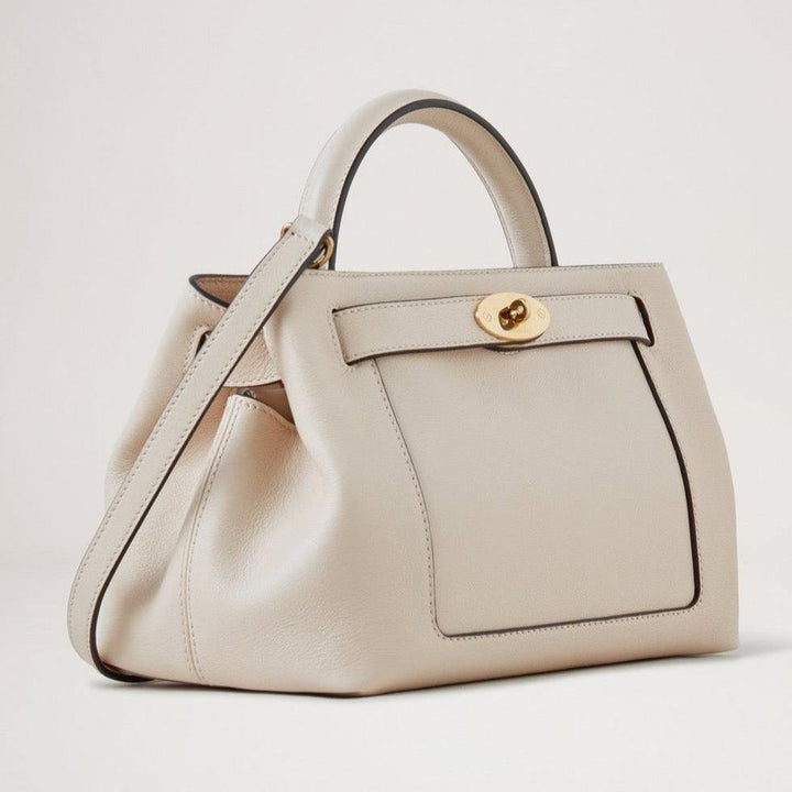 Mulberry Klein Islington Silky Calf Chalk handtas van licht leer met gouden gesp, model hh9091657w160