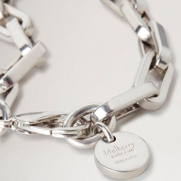 Mulberry Softie Armband verzilverd messing met dikke ketting en ronde hanger, Model QB2398000D130