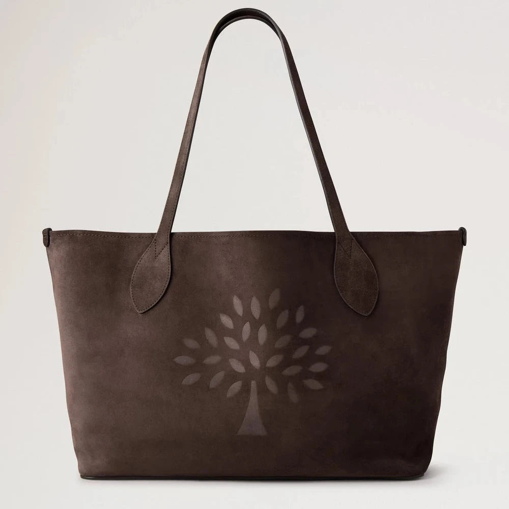 Mulberry Suede Tree Tote Chocolade Suède, ruime bruine tas van suède met een boommotief. Modelhh9870047f614