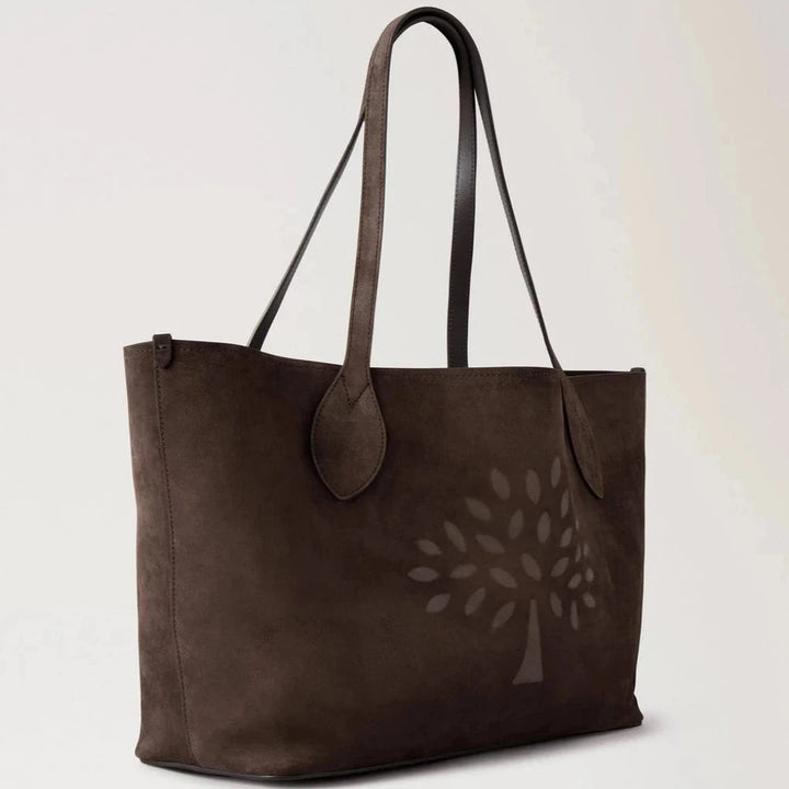 Mulberry Suède Boomtas Chocolade Suède met uitgesneden boommotief, lang hengsel en bruin suède. Modelhh9870047f614