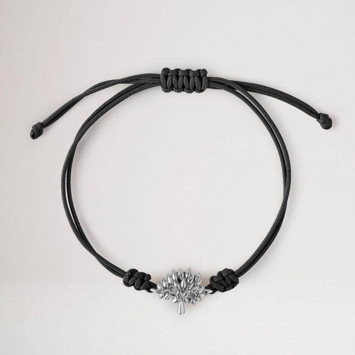 Mulberry Boomkoordarmband Zwart Sterling en Zilver, zwarte koordarmband met zilveren boomdetail, Model qb2392000a100
