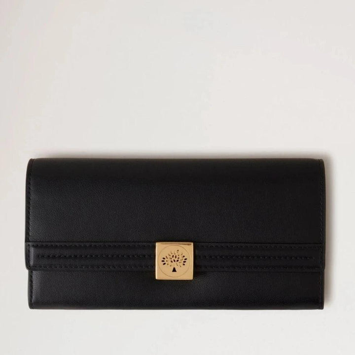 Mulberry Tree Long Wallet Zwart met elegante gouden gesp, zwart leer, Model RL7971587A100.