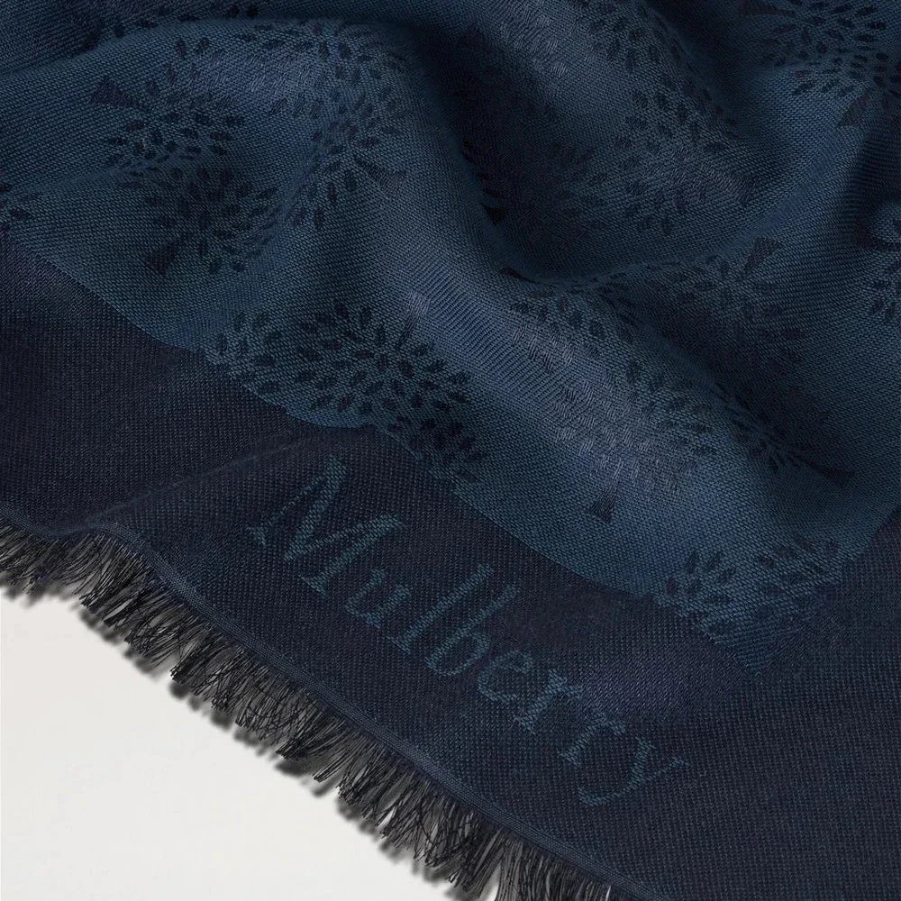 Mulberry Tree Square Night Sky Katoen Zijdemix sjaal in donkerblauw met franjes, Model VS4639709U888-3