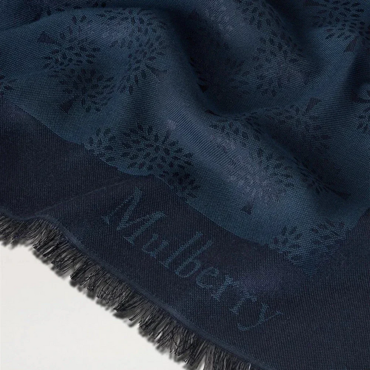 Mulberry Tree Square Night Sky Katoen Zijdemix sjaal in donkerblauw met franjes, Model VS4639709U888-3