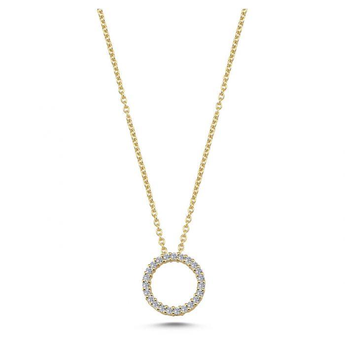 Nuran 14kt Circle Hanger 0,14ct W/SI toont een elegante ronde hanger in goud met fonkelende diamanten, Model v2205-014-1