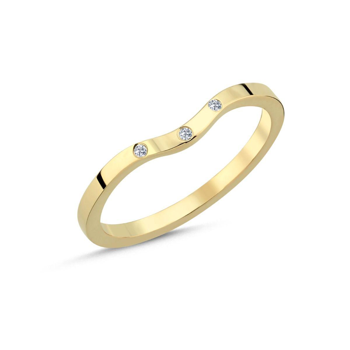 Nuran 14kt gouden ring met diamanten, elegant gebogen model en drie kleine diamanten, model a4164-0015rg-001-1