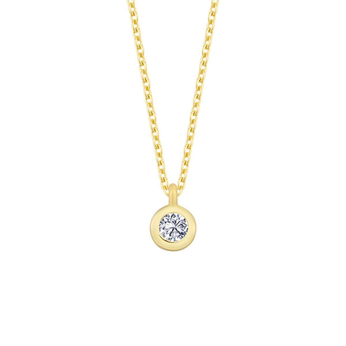 Nuran 14kt Zoe ketting 0,03ct WSI, elegante gouden ketting met enkele ronde hanger en diamant. ModelV2314-003RG-1