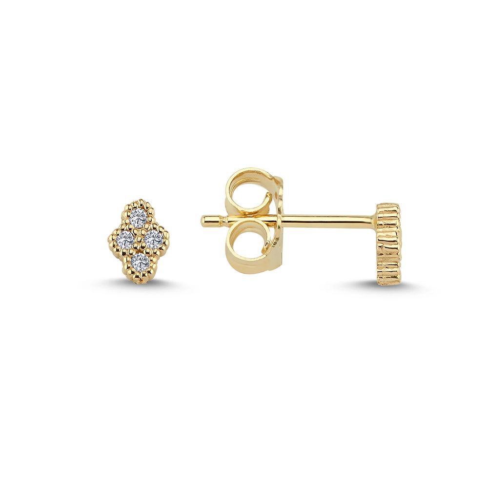 Nuran Athene 14kt Stud Earrings 0.08ct W/SI toont kleine geelgouden oorknopjes met vier diamanten. Modelo2560-008rg-1.