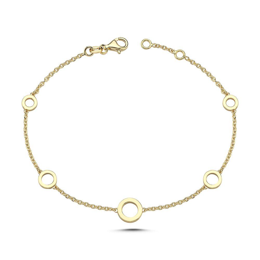 Nuran Ayla 14kt gouden armband met open cirkels aan fijne ketting in glanzend goud. ModelB2403RG-1