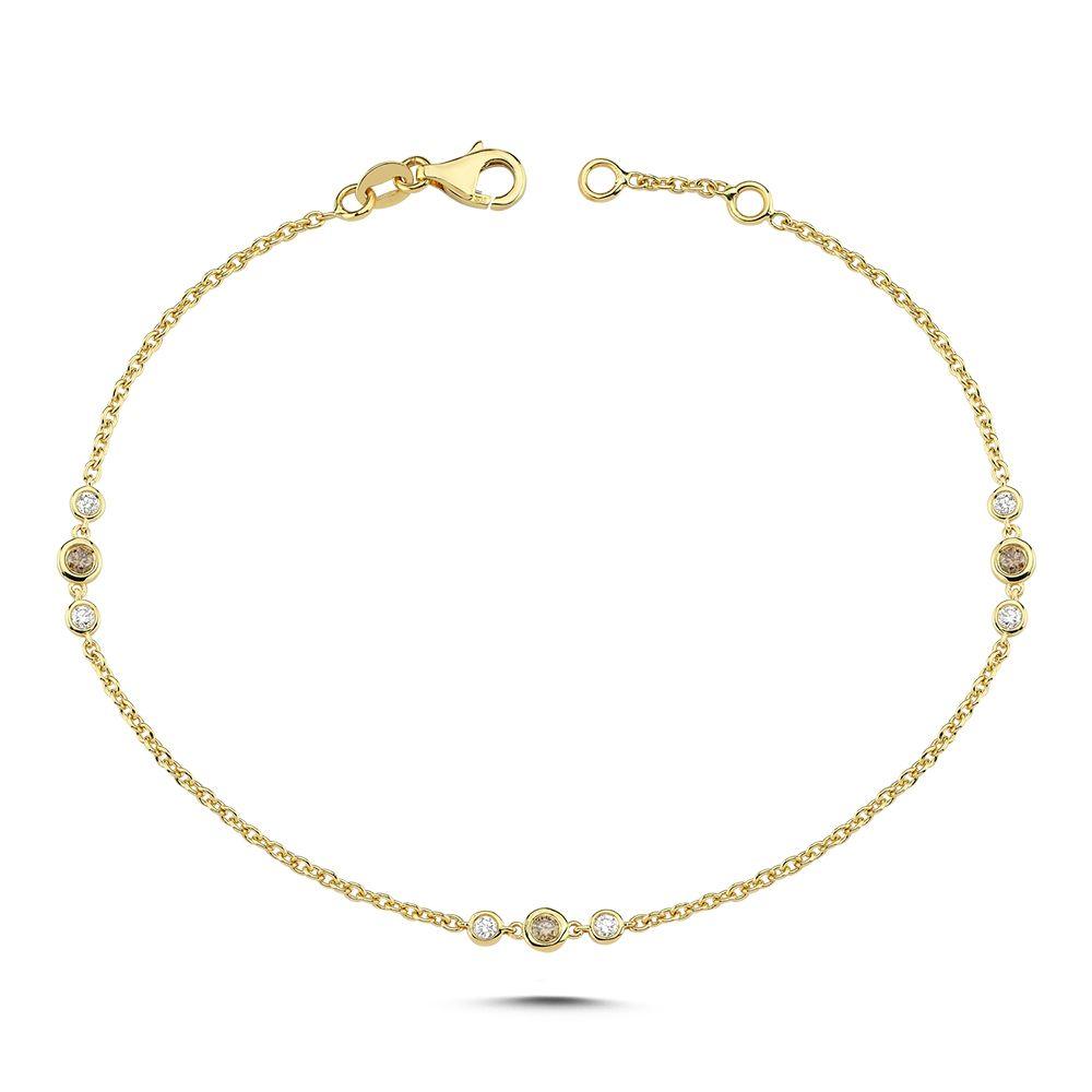 Nuran Champagne armband met diamanten, elegante gouden armband met ronde gezette stenen. ModelB3090CH-021RG.
