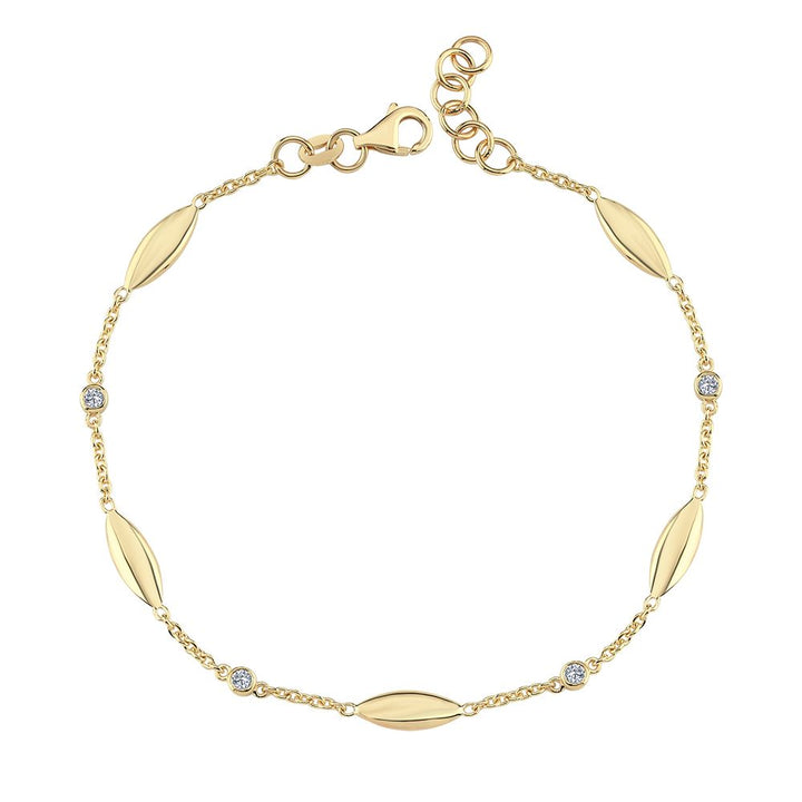 Nuran Leaves 14kt Armband 0,10ct W/SI, elegante gouden armband met bladvormige schakels en kleine diamanten, Model b2512-010-rg-1.
