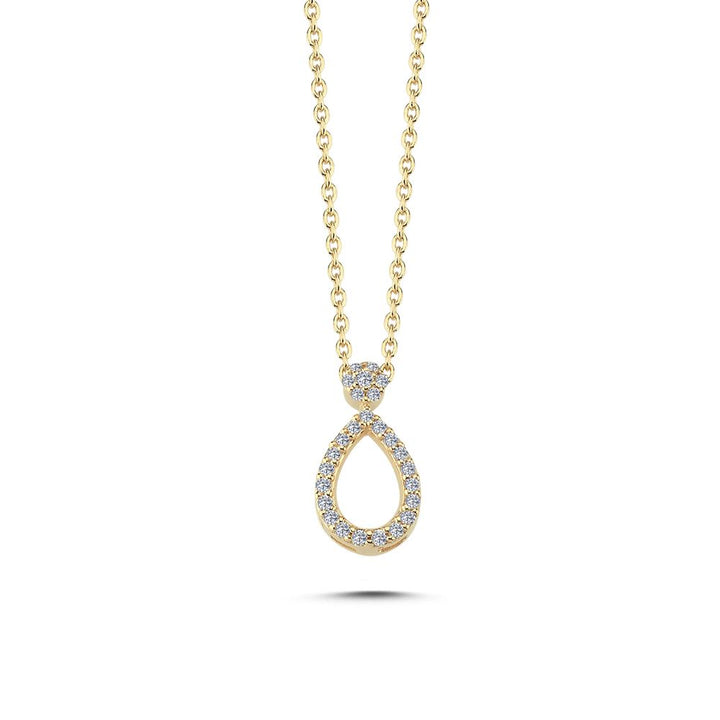Nuran Mira 14kt ketting 0,14 ct W/SI toont een elegante druppelvormige hanger in goud met fonkelende diamanten. ModelV2502-014RG-2