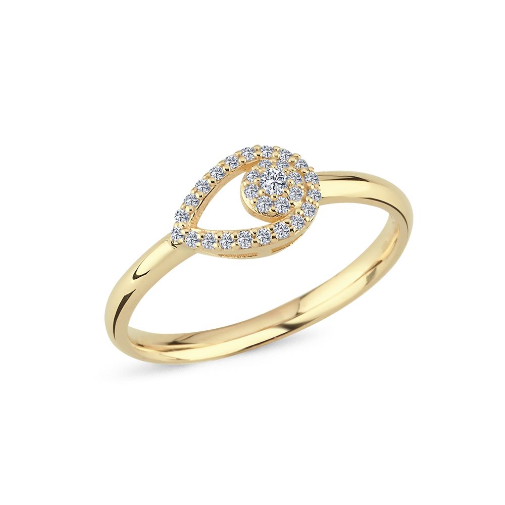 Nuran Mira 14kt ring 0,16 ct W/SI gemarkeerd in helder goud met druppelvormig diamantontwerp, model A2502-016RG-001