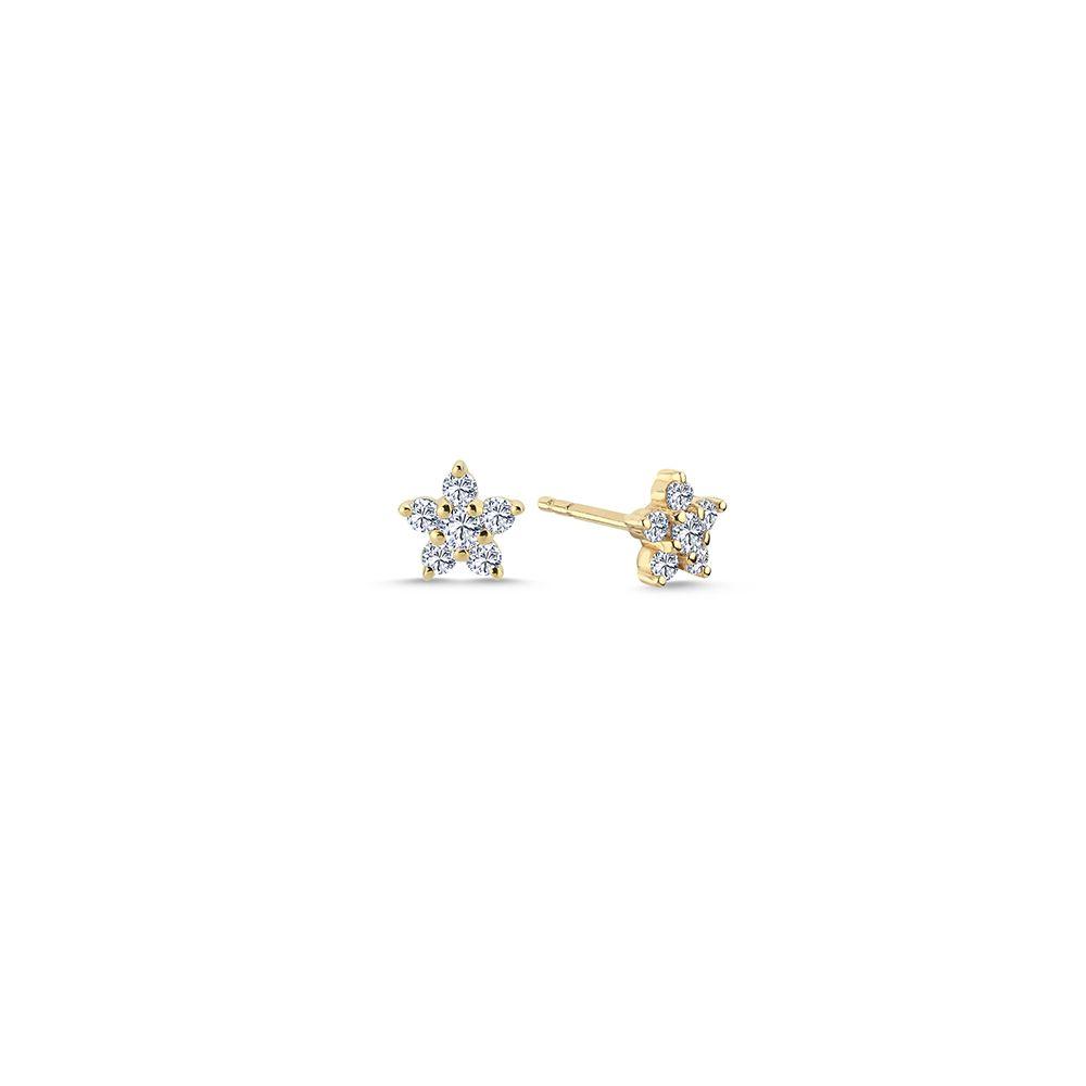 Nuran Stella 14kt Gold Star Studs 0,42ct W/SI toont een set stervormige studs in goud met fonkelende diamanten, model o2441-042rg-1.