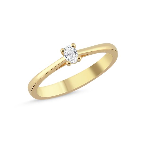 Nuran The One Oval Ring 14 karaat goud met 0,13ct W/SI diamant, eenvoudige gouden ring met ovale briljant. ModelL1962-013RG-001