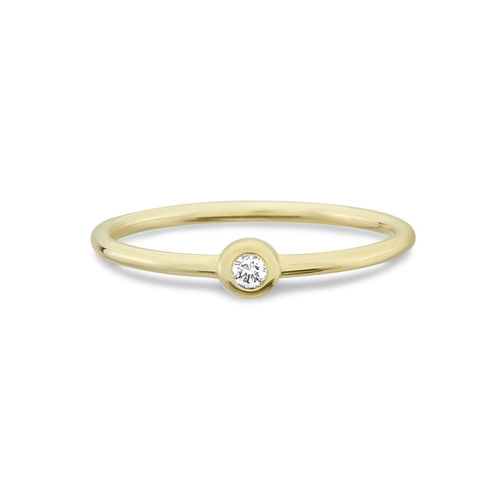 Nuran Zoe 14k gouden ring met enkele diamant in het midden, elegante en eenvoudige stijl. ModelR2314-003RG-001