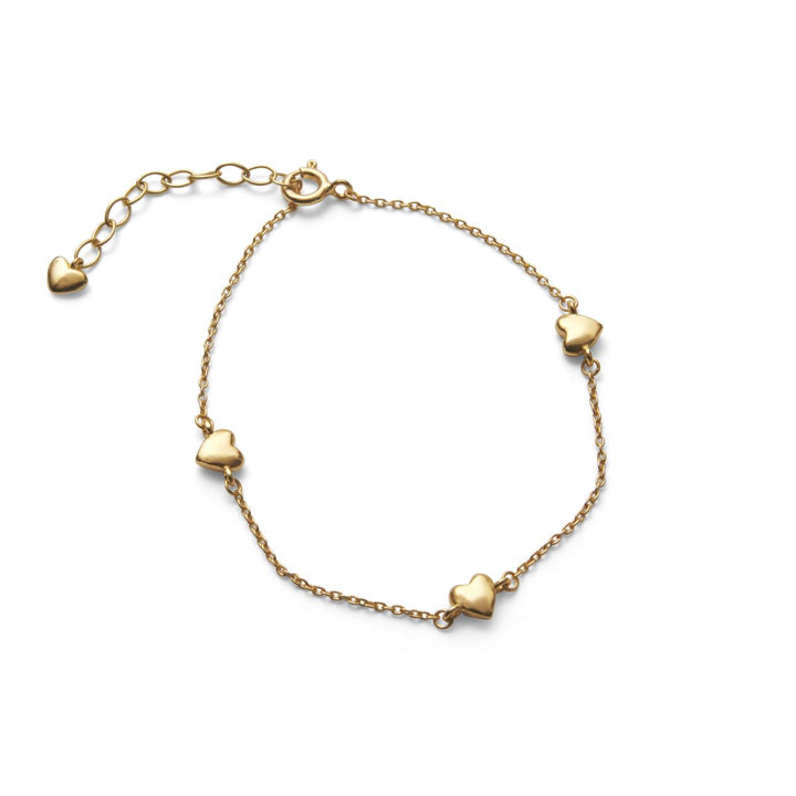 Pernille Corydon Adore armband in verguld zilver met kleine hartjes, elegante ketting. Model B-508-GP.