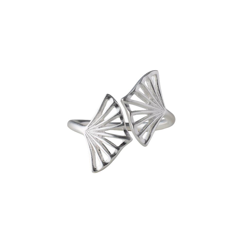 Pernille Corydon Ballerina Zilveren Ring met twee open waaiervormige elementen in mat zilver. Model R-349-S-003