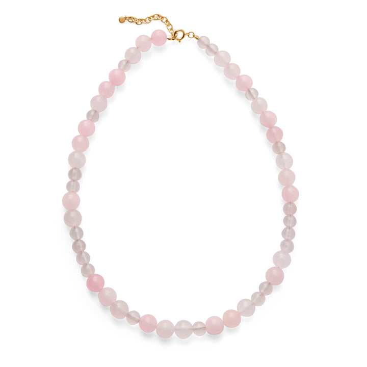 Pernille Corydon Blush vergulde ketting met rozenkwarts in bolvormige parels met verstelbare sluiting. Model N-526-GP-2