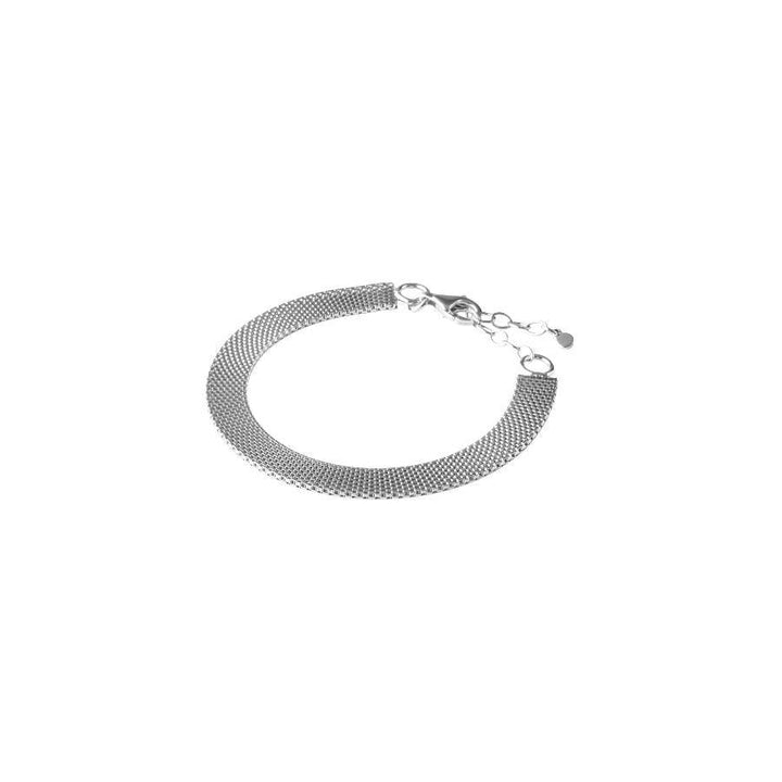 Pernille Corydon Eloise zilveren armband met verstelbare ketting, brede mesh-stijl op witte achtergrond. Model B-727-S-1