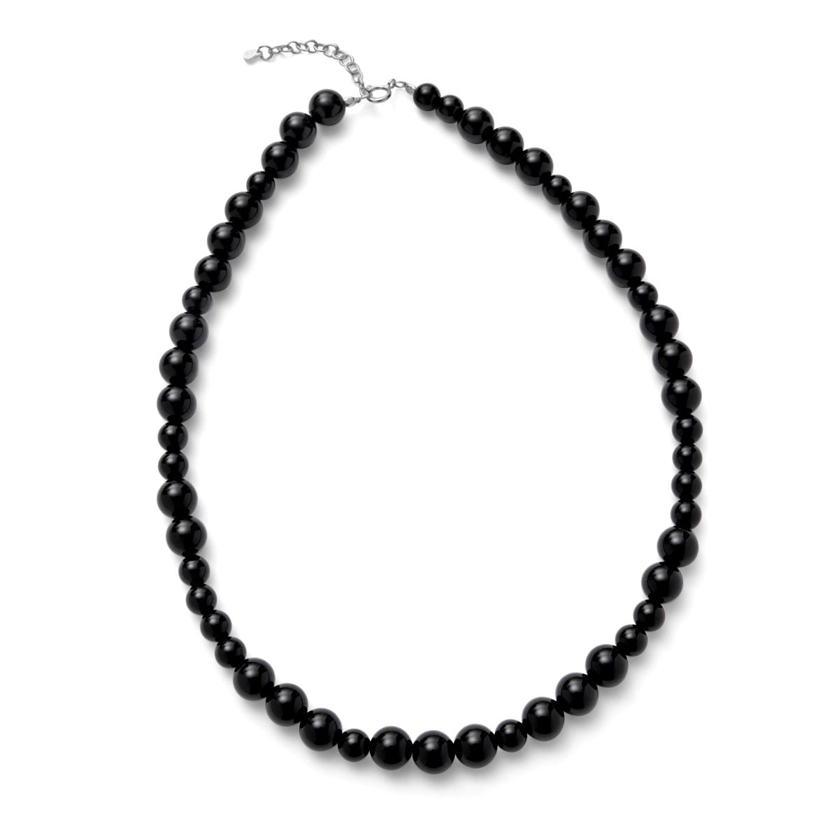 Pernille Corydon Night Sky Onyx ketting met zwarte gladde onyx kralen en zilveren sluiting, Model N-324-S-1.