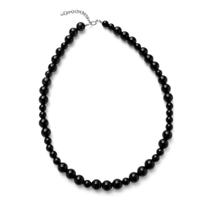 Pernille Corydon Night Sky Onyx ketting met zwarte gladde onyx kralen en zilveren sluiting, Model N-324-S-1.