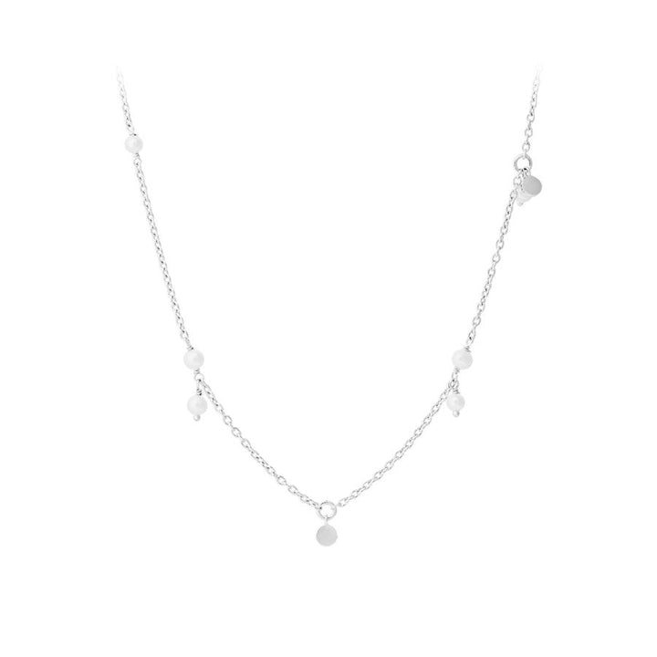 Pernille Corydon Ocean Pearl ketting in zilver met kleine witte parels en ronde hangers. Model N-434-S-1