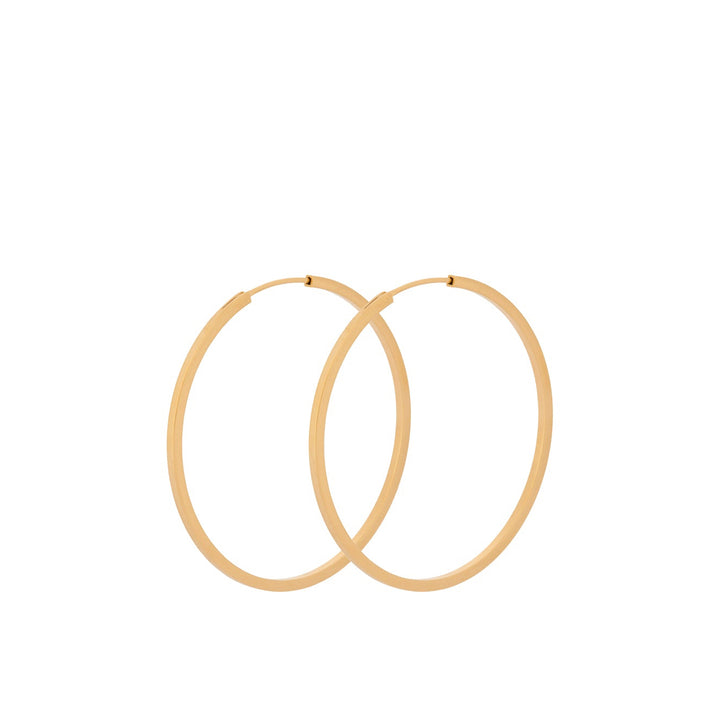 Pernille Corydon Small Orbit Hoops Gold Plated toont een paar eenvoudige ronde oorbellen met een glanzende gouden afwerking. Model E-052-GP
