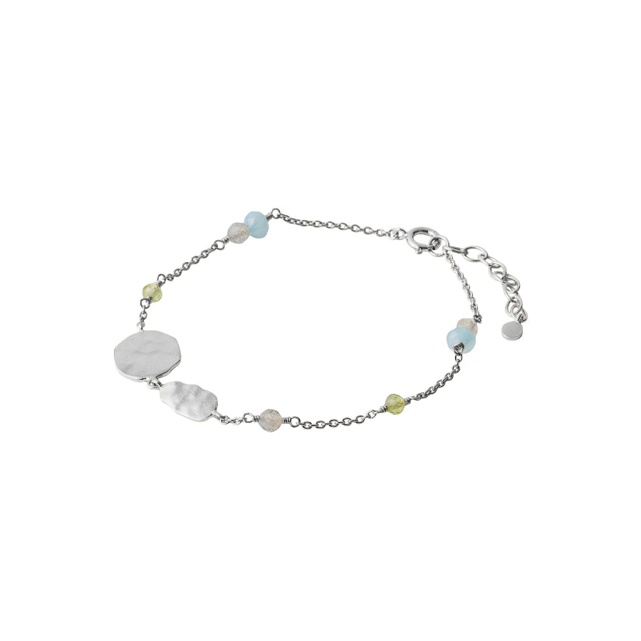 Pernille Corydon Summer Breeze armband in zilver met kleine blauwe en groene parels, Model B-182-s