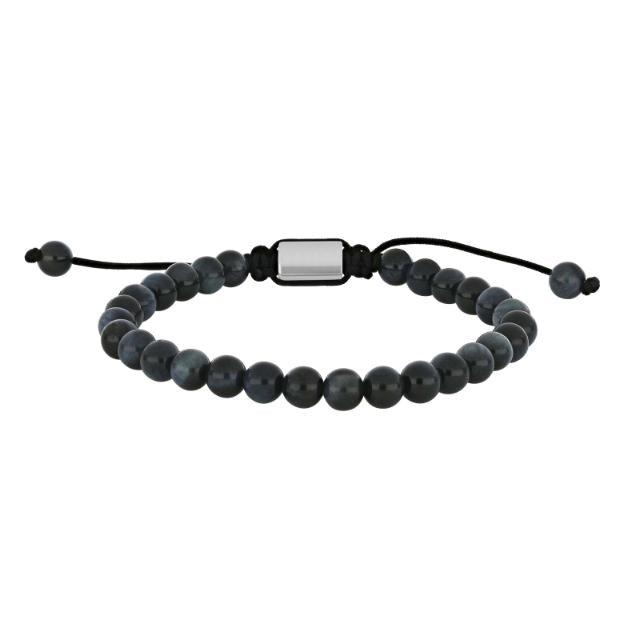 Son of Noa herenarmband met donkerblauwe kralen en zwart verstelbaar touwtje op een witte achtergrond. Modelnummer 80890252700