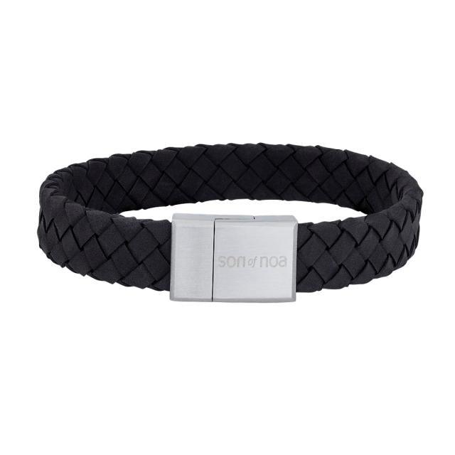 Son of Noa herenarmband met zwart gevlochten leer en zilveren magneetsluiting. Modelnummer 80970149121