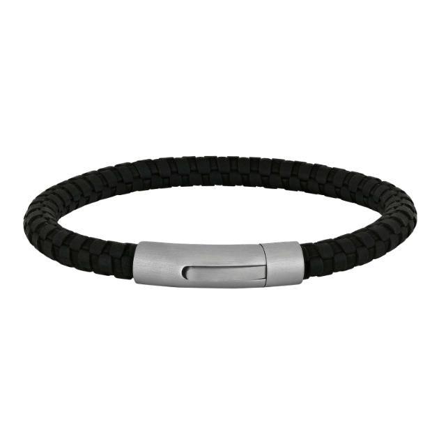 Son of Noa herenarmband met zwarte vlecht en mat stalen sluiting, stijlvol en mannelijk, model 80970289121-001-1.