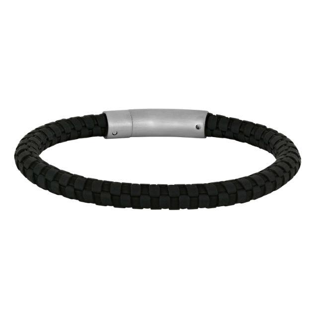 Son of Noa herenarmband met zwart gevlochten leer en stalen gesp, Model 80970289121-001