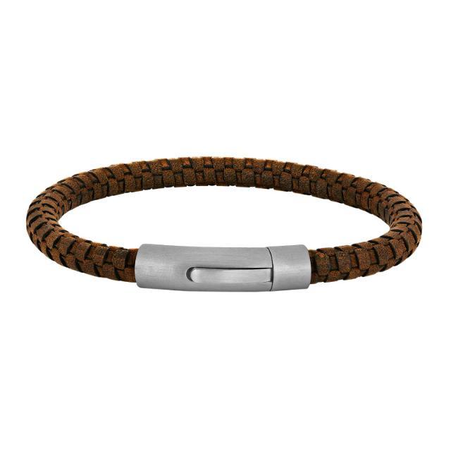 Son of Noa herenarmband met gevlochten bruin leer en mat stalen sluiting, model 80970289221-001-1.