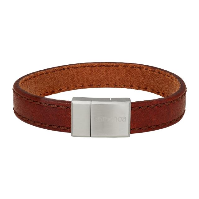 Son of Noa herenarmband van bruin leer met zilveren sluiting, afgebeeld tegen een witte achtergrond. Model 809701692-001-1