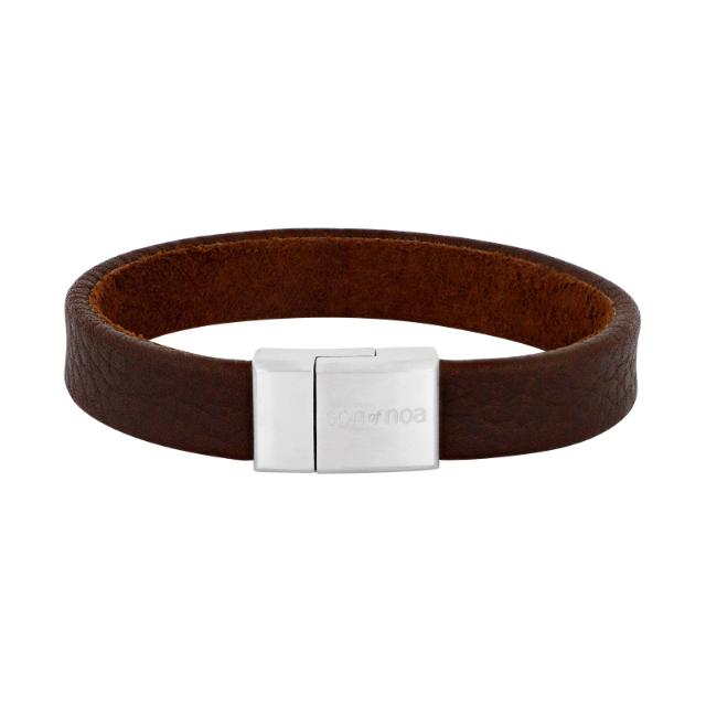 son-of-noa-herenarmband-van-bruin-leer-809703192 met brede bruinleren band en matzilveren sluiting. Modelnummer 809703192-001