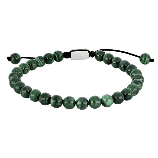 Son of Noa herenarmband met malachiet, groenachtige parels aan zwart koord, model 80890072700.