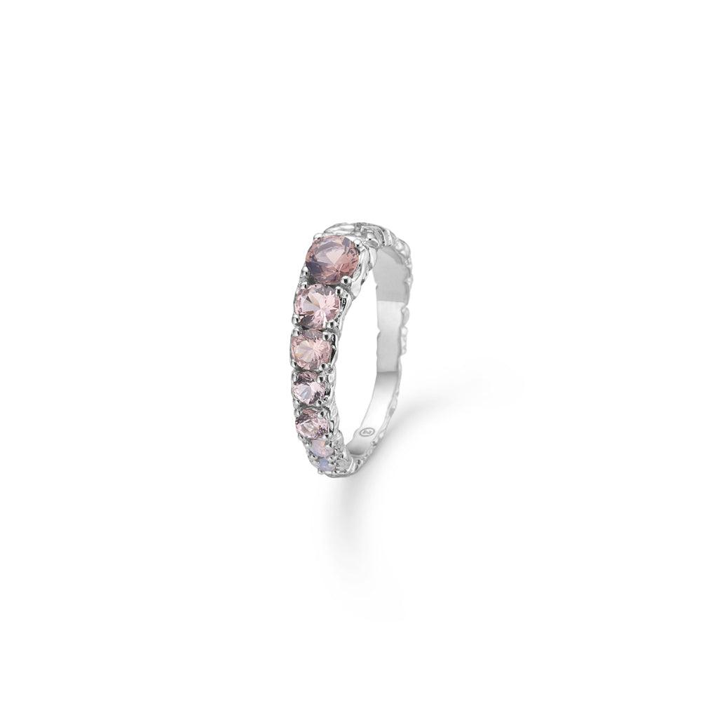 Studio Z Fountain Ring 7147810 toont een zilveren ring met paarse en roze stenen, elegant en stijlvol model. Model 7147810-001-1