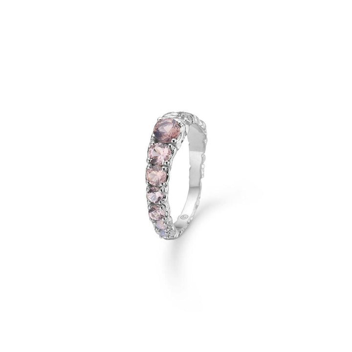 Studio Z Fountain Ring 7147810 toont een zilveren ring met paarse en roze stenen, elegant en stijlvol model. Model 7147810-001-1