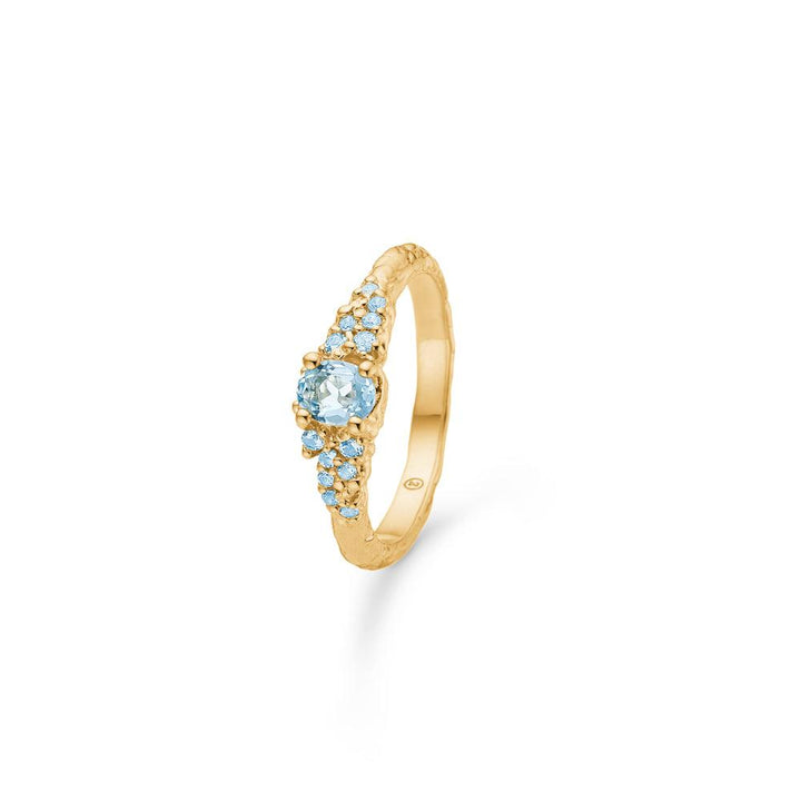 studio-z-fragments ring met blauwe zirkonia in mat gouden look, elegant detail, Model 7247861-001