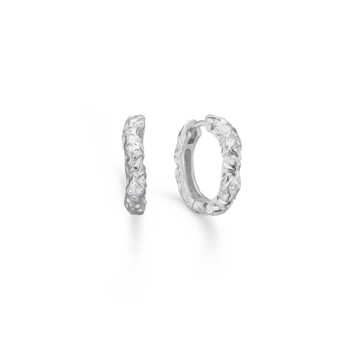 Studio Z Glint Creole in zilver met gestructureerd oppervlak en fonkelende stenen, model 7117934