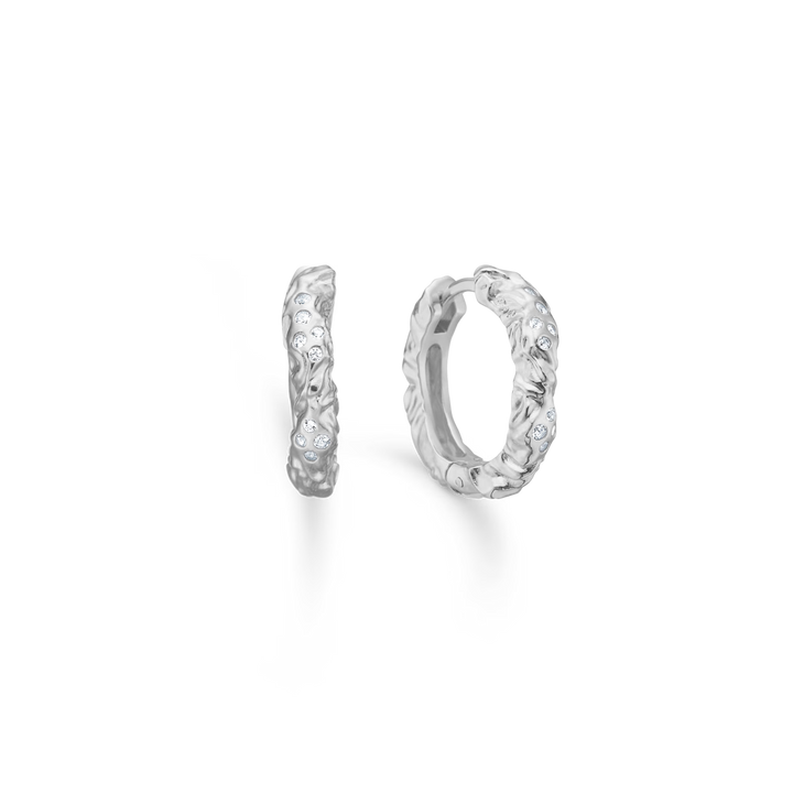 Studio Z Glint Creole in zilver met gestructureerd oppervlak en fonkelende stenen, model 7117934