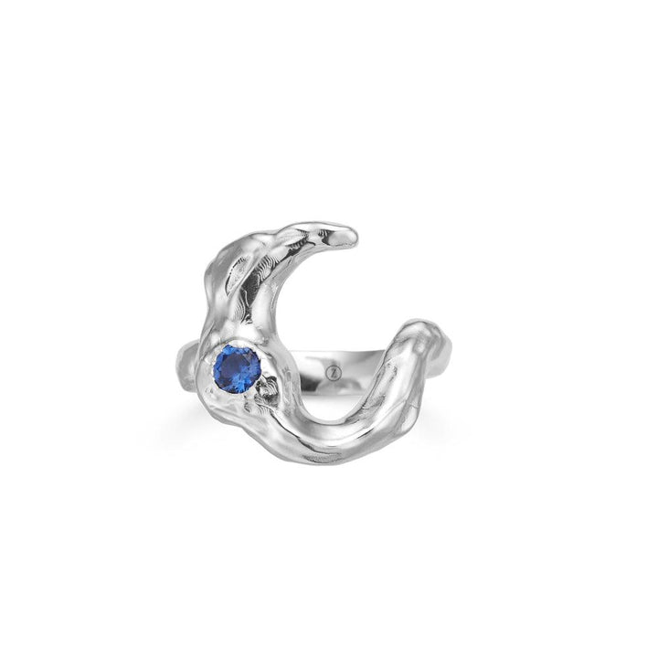 Studio Z Lunar Solv Ring met blauwe zirkonia in organisch zilver design met blauwe stenen, Model 7147881-001-1.