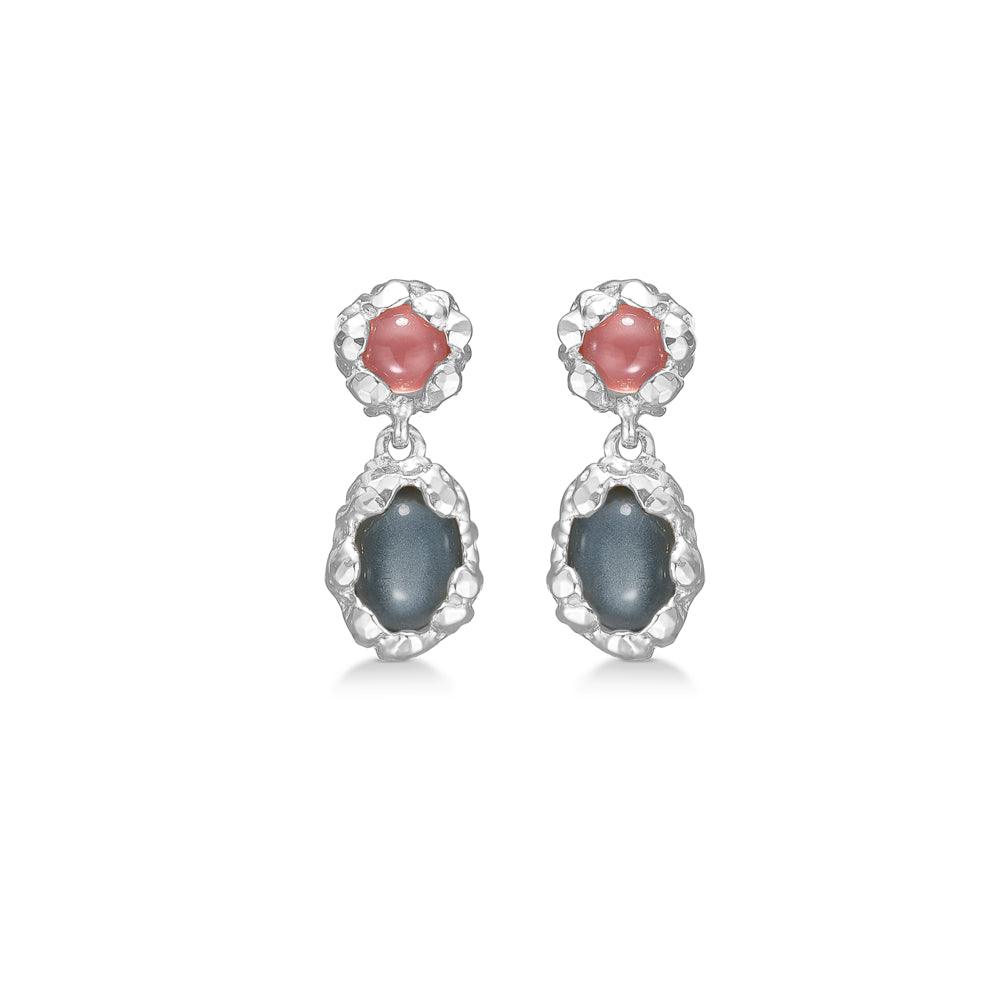 Studio Z Magma Earrings, elegante zilveren oorbellen met rode en donkere ovale stenen, model 7117833-1