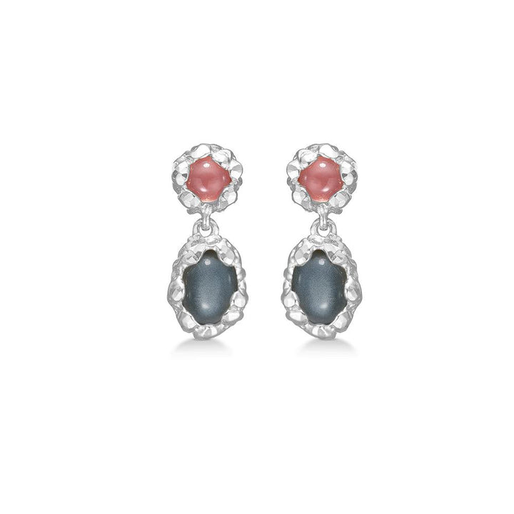 Studio Z Magma Earrings, elegante zilveren oorbellen met rode en donkere ovale stenen, model 7117833-1