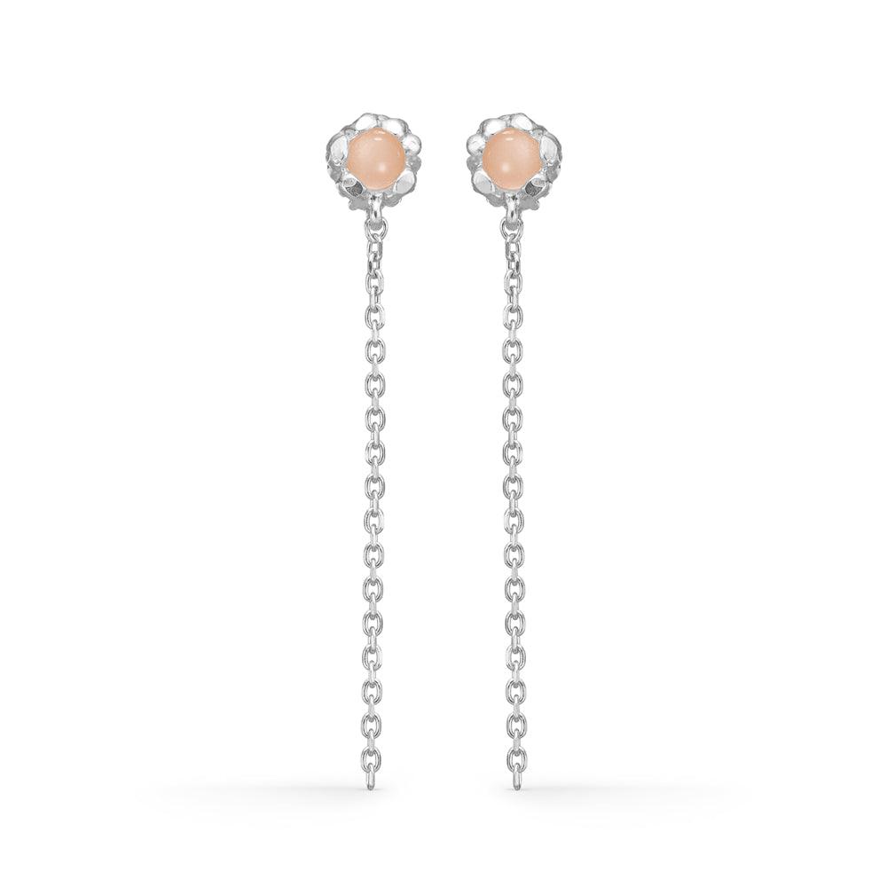 studio-z-magma-solv-oorbellen-met-roze-zirconia, elegante oorbellen in zilver met lange kettingen en roze stenen. Model 7117869-1