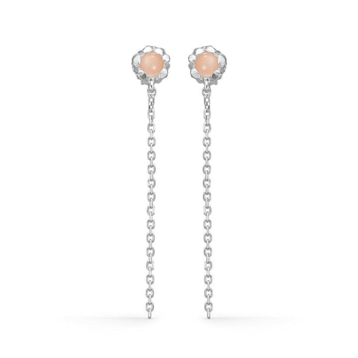 studio-z-magma-solv-oorbellen-met-roze-zirconia, elegante oorbellen in zilver met lange kettingen en roze stenen. Model 7117869-1
