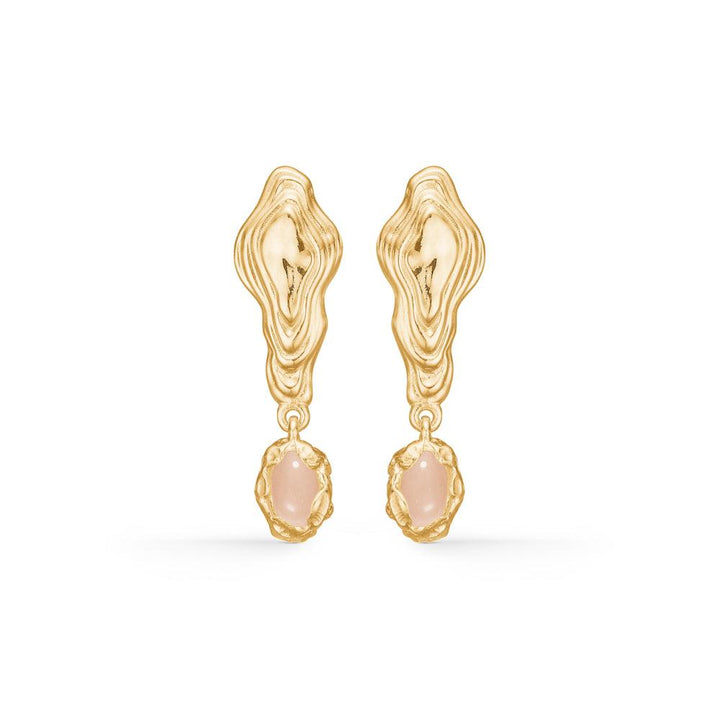 Studio Z Schelp Oorbellen met roze zirkonia, elegante goudkleurige oorbellen met roze steen. Model 7217859-1